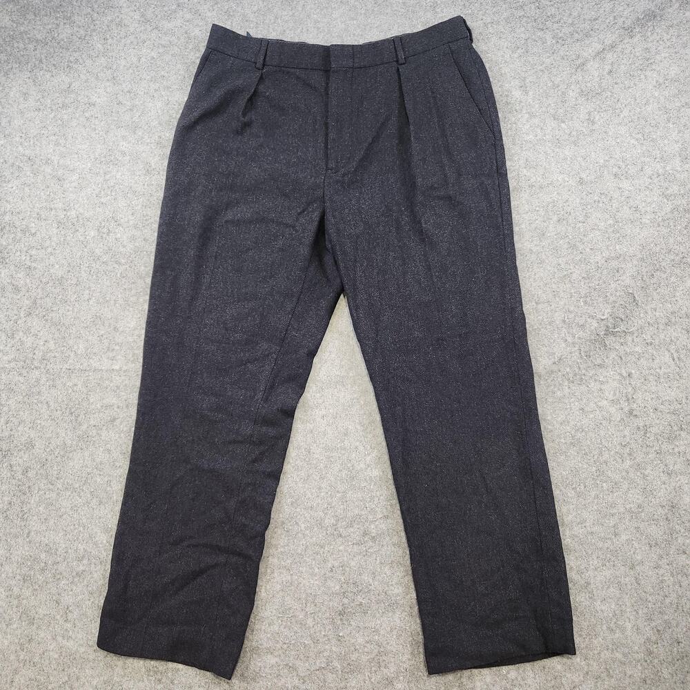 VTG Polo Ralph Lauren Pants Mens 36x28 Navy Wool Blend Pleated Dress Trouser - Picture 2 of 16